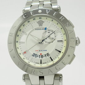 【中古】VERSACE GMT アラーム メンズ 腕時計 クオーツ SS ホワイト文字盤 29G99