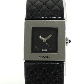 【中古】CHANEL マトラッセ レディース 腕時計 クオーツ SS レザー ブラック文字盤 H0116