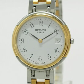【中古】HERMES ウィンザー ボーイズ 腕時計 クオーツ コンビ SS GP ホワイト文字盤