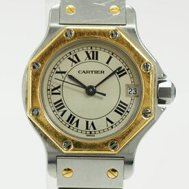 【中古】Cartier サントス オクタゴン SM レディース 腕時計 クオーツ SS YG アイボリー文字盤 W2001683