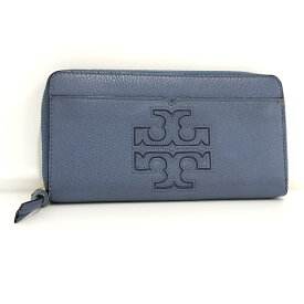 【中古】TORY BURCH ラウンドファスナー長財布 レザー マッドブルー