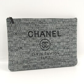 【中古】CHANEL ドーヴィル クラッチバッグ キャンバス グレー系