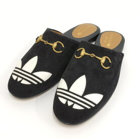 【中古】GUCCI adidas コラボ ホースビット ルームシューズ スエード ブラック系 702211