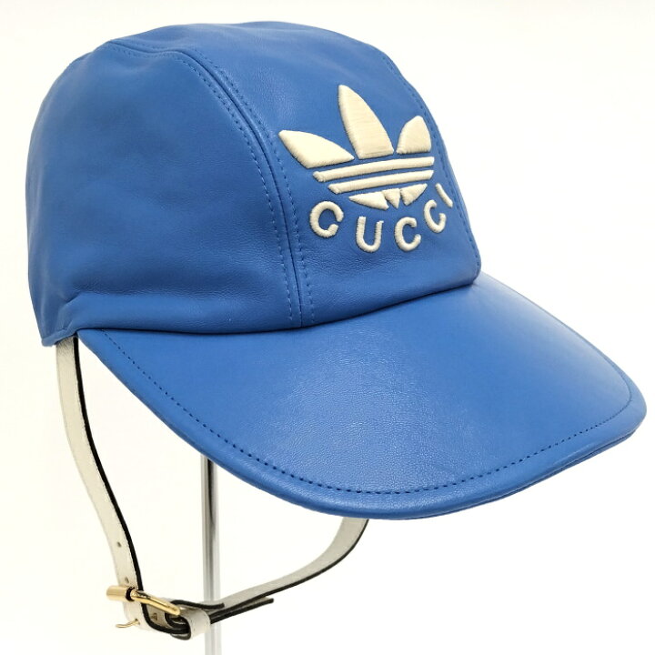 楽天市場】【中古】GUCCI キャップ レザー アディダスコラボ ブルー系 