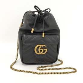 【中古】GUCCI GGマーモント キルティング ミニ バケット ショルダーバッグ レザー ブラック 746433