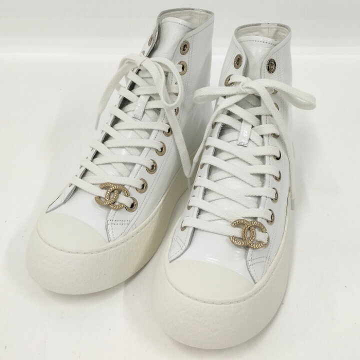 楽天市場】【中古】CHANEL ハイカットスニーカー レザー ホワイト 表記 