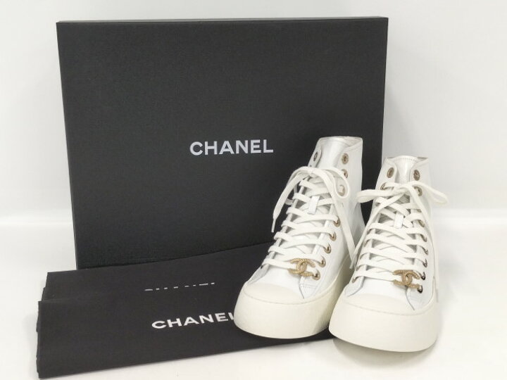 楽天市場】【中古】CHANEL ハイカットスニーカー レザー ホワイト 表記 