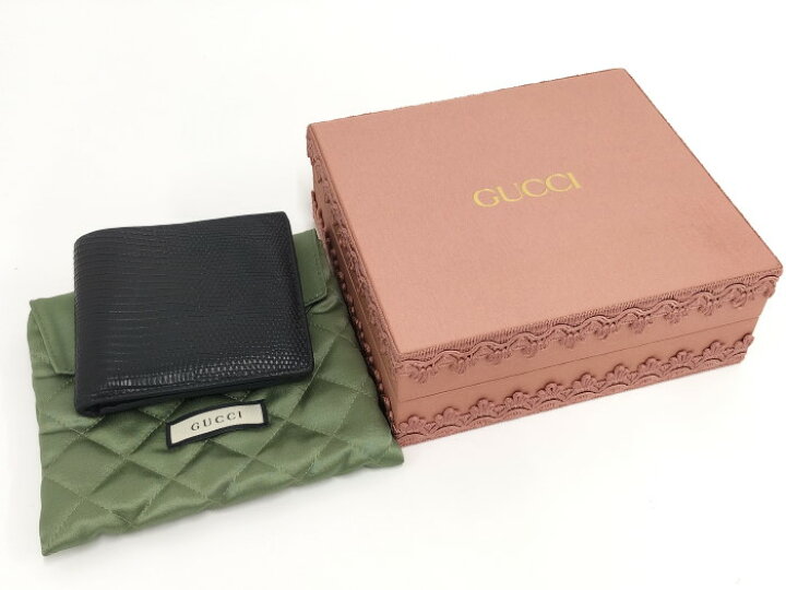 楽天市場】【中古】GUCCI 二つ折り財布 リザード レザー ブラック 