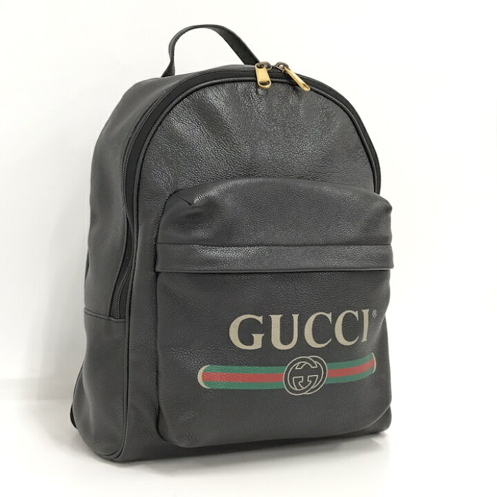 楽天市場】【中古】GUCCI バックパック ロゴプリント レザー ブラック 
