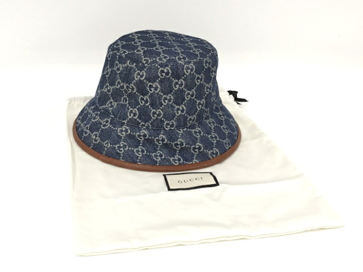 楽天市場】【中古】GUCCI バケットハット GG柄 デニム ブルー 576371  