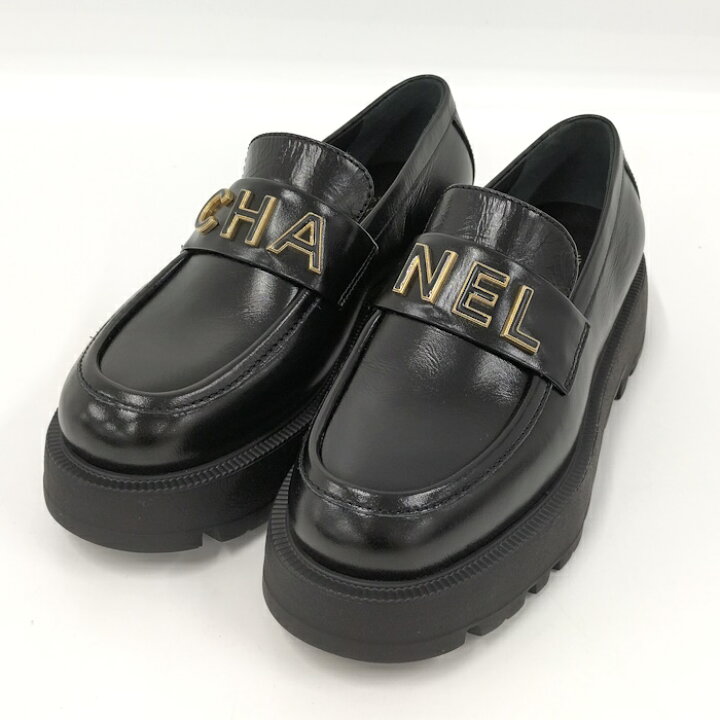 楽天市場】【中古】CHANEL ローファー レザー ブラック 表記36 G45788  