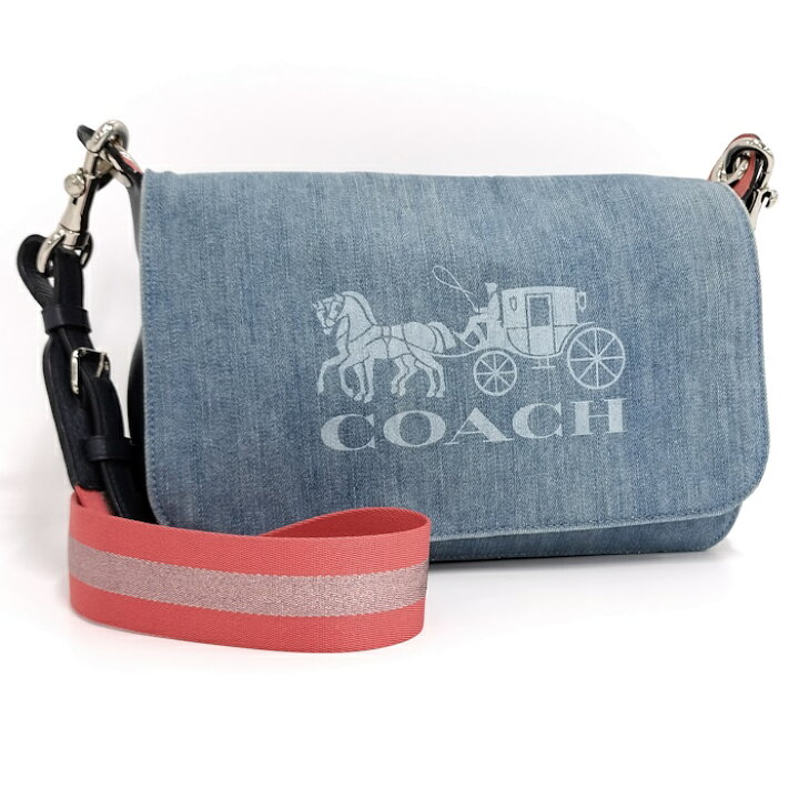 楽天市場】【中古】COACH ショルダーバッグ ロゴ レザー デニム ブルー 
