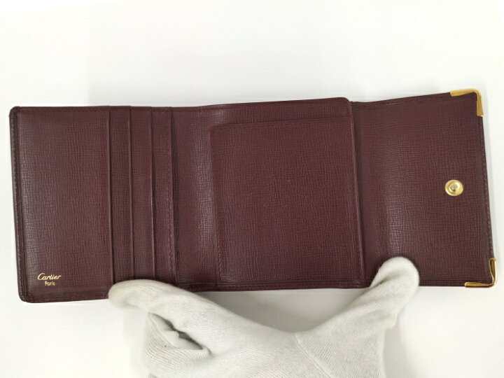 楽天市場】【中古】Cartier 3つ折り 財布 がま口 ボルドー L3000163  