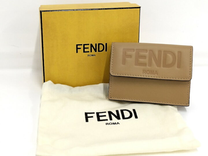楽天市場】【中古】FENDI 三つ折り財布 レザー キャメル 8M0395  