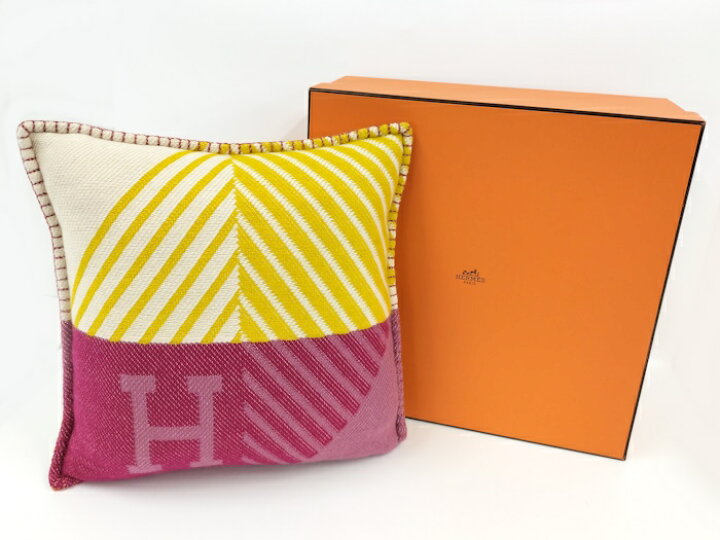 楽天市場】【中古】HERMES クッション Hディ アゴナル カシミヤ ピンク  