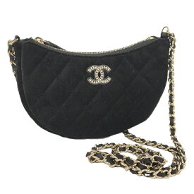 【中古】CHANEL チェーンショルダーバッグ マトラッセ ココマーク ベロア ブラック