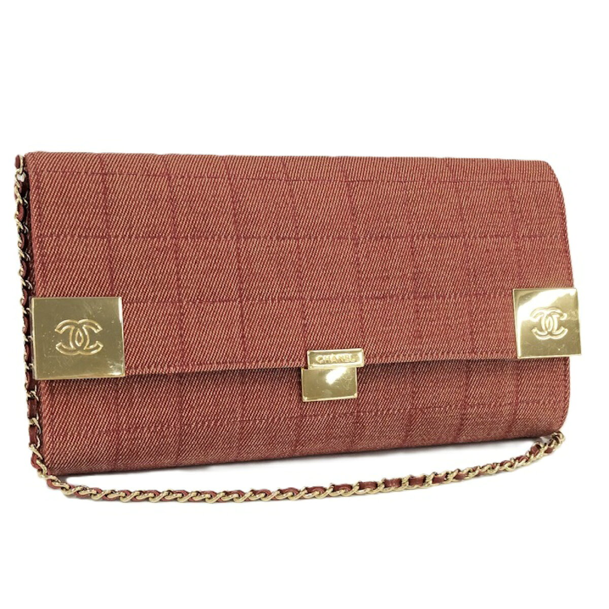 CHANEL チョコバー チェーンショルダーバッグ デニム レッド 710558 