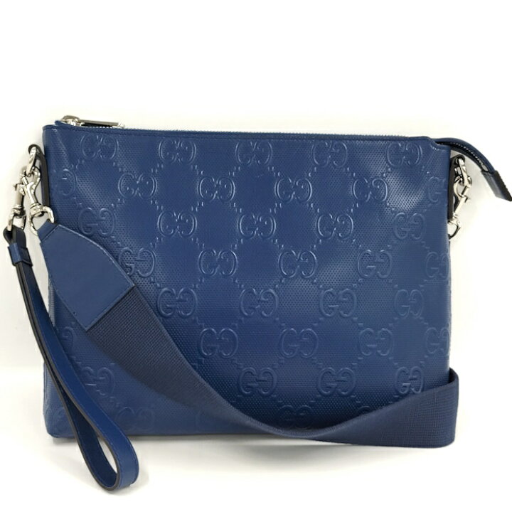 楽天市場】【中古】GUCCI ショルダーバッグ GGエンボス レザー ブルー 
