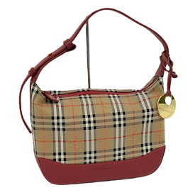 【中古】BURBERRY ショルダーバッグ シャドーホース キャンバス ベージュ レッド