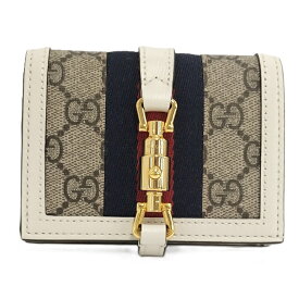 【中古】GUCCI 二つ折り財布 ジャッキー GGスプリーム レザー ホワイト ベージュ 645536