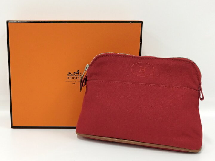 HERMES ボリードポーチ 20 キャンバス レッド HERMES◇ポーチ  