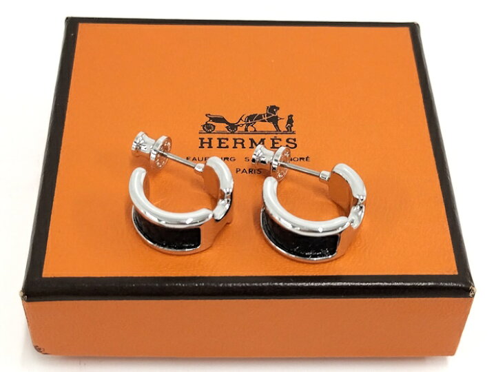 楽天市場】【中古】HERMES オランプPM フープ ピアス メッキ レザー 