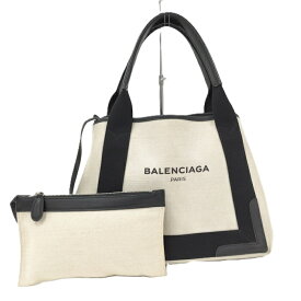 【中古】BALENCIAGA ネイビーカバスS トートバッグ キャンバス ナチュラル 339933