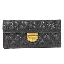 【中古】MIUMIU 二つ折り長財布 レザー ブラック