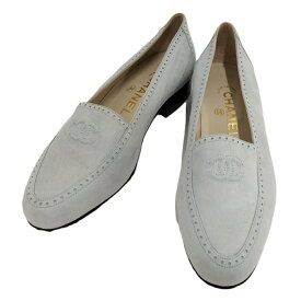 【中古】CHANEL ローファー ココマーク スエード 表記サイズ36 ライトブルー