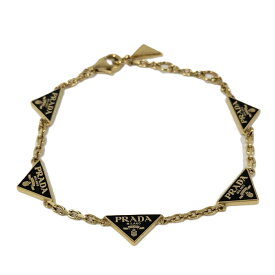 【中古】PRADA ブレスレット エナメルメタル トライアングル ロゴ メッキ ゴールド ブラック
