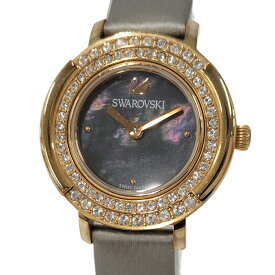 【中古】SWAROVSKI レディース時計 SS レザー 布 GP クオーツ ブラックシェル文字盤 5243044
