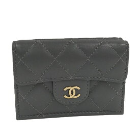 【中古】CHANEL クラシック スモール フラップウォレット 三つ折り財布 マトラッセ グレー系