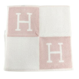 【中古】HERMES カレ タオル タオルハンカチ アヴァロン Hロゴ コットン ピンク ホワイト