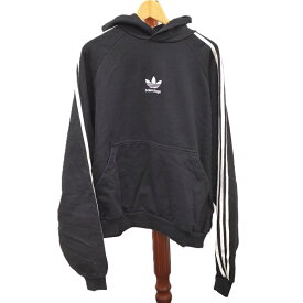 【中古】BALENCIAGA×adidas Hoodie large fit パーカー コットン100% ブラック 表記サイズ：L 729322