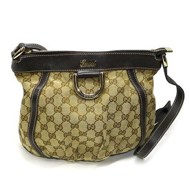 【中古】GUCCI アビーライン ショルダーバッグ GGキャンバス レザー ベージュ ダークブラウン 203257