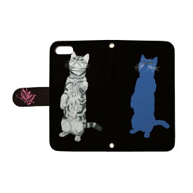 スマホケース 全機種対応 手帳型 ねこ ネコ 猫 iPhone xperia aquos galaxy basio4 nicot/TETSUJI SHIRAKAWA cat-blue