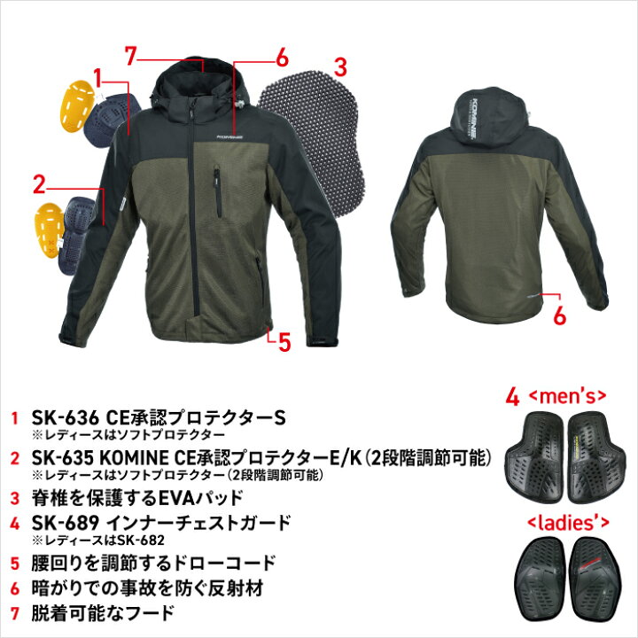 楽天市場】コミネ メッシュジャケット JK-114 OLIVE プロテクト 