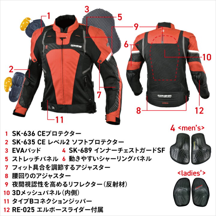 楽天市場】コミネ JK-151 R-スペックプロテクトメッシュジャケット 