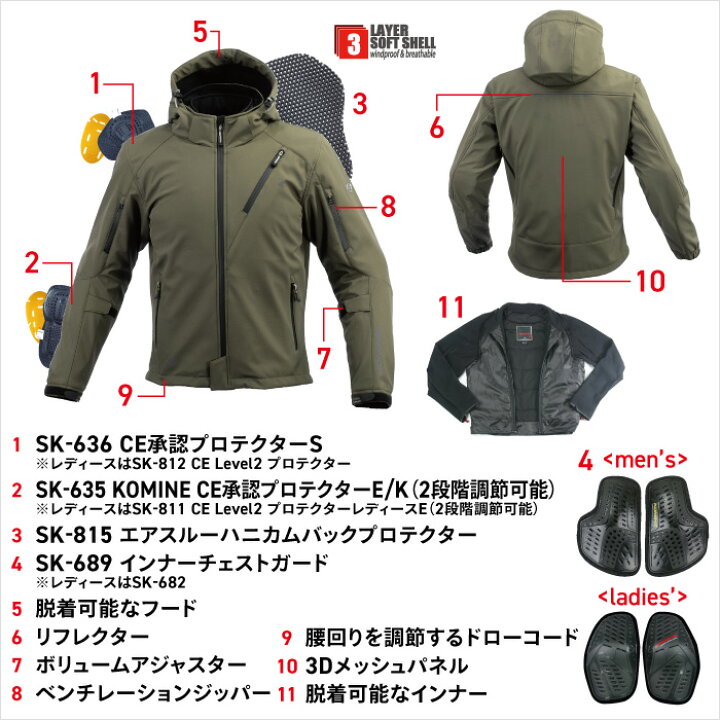 楽天市場】コミネ ジャケット JK-5792 プロテクトソフトシェル  