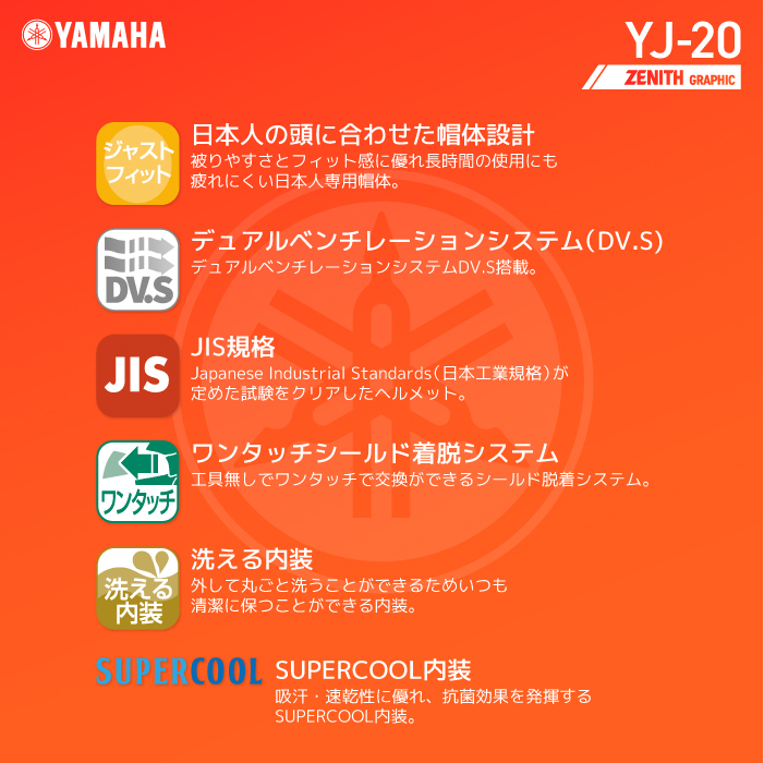 ヤマハ YJ-20 ゼニス グラフィック YAMAHA ZENITH Graphic バイク ヘルメット ジェットヘルメット | バイク用品の車楽