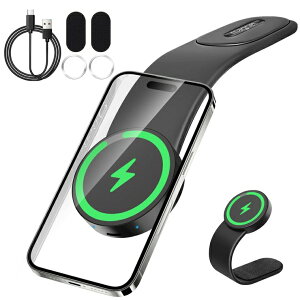車載ホルダー スマホホルダー 車 ワイヤレス充電 車載スマホホルダー マグネット magsafe 車載ホルダー 15W急速充電 マグセーフ充電器 車 携帯ホルダー 折り畳み可能 形状記憶合金 超強磁力吸