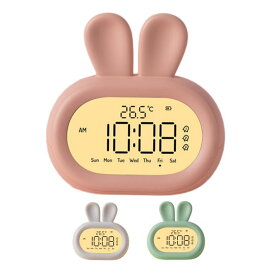 ウザギ 子供用目覚まし時計 子どもめざまし時計 こどもめざましとけい キッズ用置き時計 学生時計 うさぎ形 ナイトライト スヌーズ機能付き カウントダウン機能付き usb充電式 可愛い ピンク グリーン ホワイト