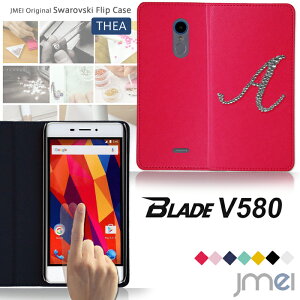 【スマホカバー 手帳型 ZTE Blade V580 ケース】JMEIイニシャルスワロフスキーフリップケース THEA【ブレイド v580 カバー スマホケース スマホ カバー simフリー スマートフォン シムフリー 革 手帳