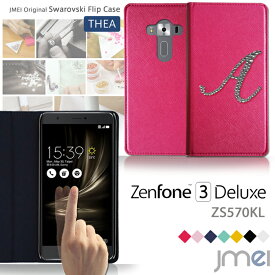 スマホ カバー Zenfone3 DELUXE ZS570KL ケース JMEIイニシャルスワロフスキーフリップケース THEA ゼンフォン 3 デラックス 手帳型 スマホカバー simフリー スマートフォン