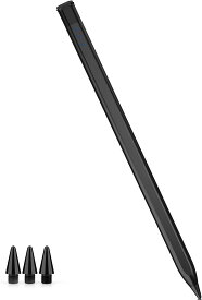 タッチペン スタイラスペン iPhone iPad Android スマホ タブレット ペンシル 極細 高精度 ipad ペン バッテリー残量表示 磁気吸着機能搭載 Type-C充電式 交換用ペン先3枚付き ブラック