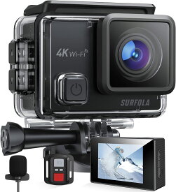 ビデオカメラ アクションカメラ-4K 2000万画素 水中カメラ 外部マイク リモコン付き WiFi搭載 手ブレ補正 水深40m HDMI出力 1050mAh大容量バッテリー2個付き 170度広角レンズ ウェアラブルカメラ 豊富なアクセサリー SF230