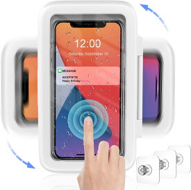 防水ケース 風呂 スマホスタンド 防水 壁掛けスマホスタンド 携帯 防水ケース シャワー電話ホルダー 防水 480°回転 お風呂スマホホルダー シャワー電話ケース HD タッチスクリーン壁マウント 最大6.8インチ iPhone 11 12 Pro XR XS MAX Samsung Galaxy S21用