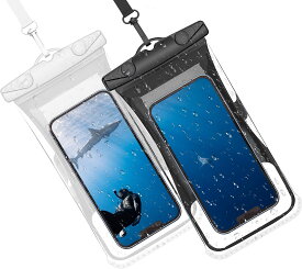 防水ケース iPhone 13 Pro Max 12 11 XR SE Android 7インチ以下対応 携帯対応 IPX8 お風呂用 防水ケース スマホ用 水中 撮影 タッチ可 顔認証 風呂 水泳 釣り海 プール 旅行 防水ケース ブラック ホワイト2個