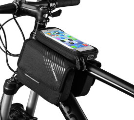 自転車 バッグ スマートフォン トップチューブバッグ フレームバッグ 大容量 自転車用スマホホルダー フロント 装着便利 防水カバー iPhone 11 Pro Max XR XS Max7 8 Plus HUAWEI P30適用 サイクリングバッグ