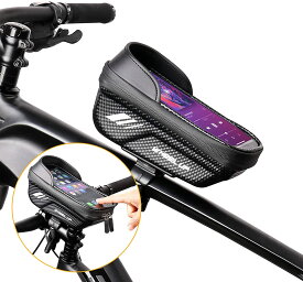 自転車 バッグ スマート 自転車 スマホ ホルダー ロードバイク フレーム バッグ 防塵 耐衝撃 収納 TPU 高感度タッチスクリーン 防水耐摩耗 大容量 各種機種対応 取り付け簡単 サンバイザー 強力固定